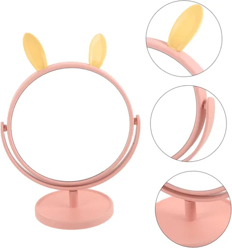 Vista 5 de LALAFINA Espejo de maquillaje para escritorio, con forma de orejas de conejo, cosmético de mesa para el hogar, dormitorio, baño, corte de pelo