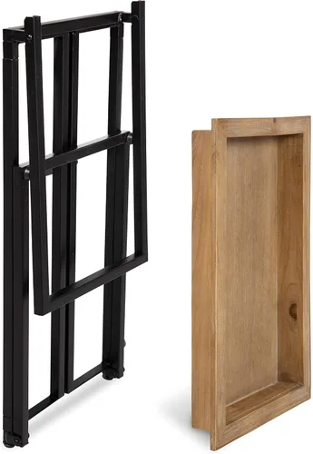 Vista 7 de Kate and Laurel Lockridge - Sofá industrial moderno de madera y metal, mesa auxiliar plegable, color marrón rústico claro y negro Natural