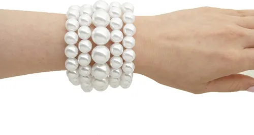 Vista 2 de BA UNIQUE FASHION Conjunto de 5 pulseras elásticas de perlas simuladas para mujer