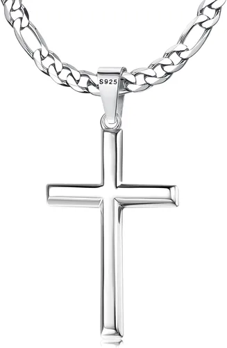 Vista 9 de MILACOLATO 925 Sterling Silver Cross Necklace for Men Women 16-30 Inches Cruz de bisel plateado