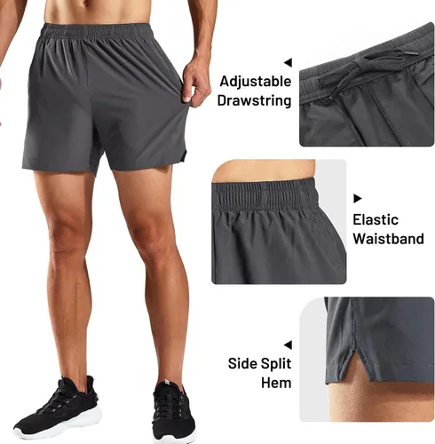 Vista 4 de Haimont Pantalones cortos deportivos de 5 pulgadas para hombre, con bolsillos, resistentes al agua, ligeros, de secado rápido, pantalones cortos