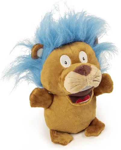 Vista 2 de goDog Crazy Hairs León Juguete de Perro de Peluche Silencioso, Tecnología de Guardia de Masticado - Marrón Claro, Pequeño Tan Lion (pelos locos)