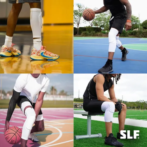 Vista 4 de SLEEFS Rodillera básica negra, manga de compresión, protección para correr, voleibol, baloncesto, todos los deportes, UPF 50+