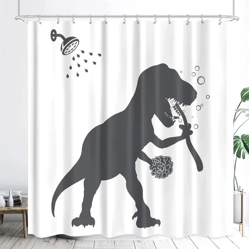 Vista 25 de LGhtyro Juego de Cortina de Ducha Divertida de Dinosaurio para Baño Pequeño 36Wx71H Pulgadas Dibujos Animados Niños Silueta de Dino Sombra de Animal