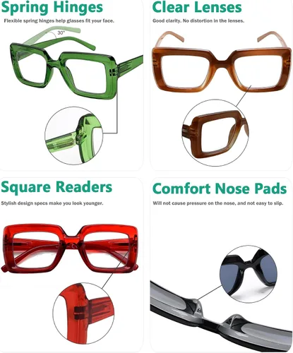 Vista 5 de Eyekepper Gafas cuadradas para mujer, paquete de 5 lentes elegantes para mujer