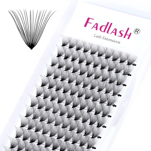 Vista 13 de FADLASH Extensiones de pestañas postizas en abanico con base puntiaguda 10D, extensiones de pestañas postizas de tallo medio, extensiones