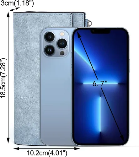 Vista 13 de UTO Cartera de pulsera para mujer desmontable para chequera, tarjeta, billetes, teléfono, organizador grande, 1085 azul, Grande, Moderno