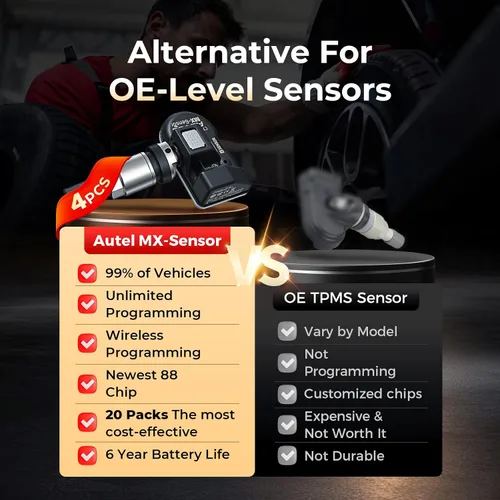 Vista 8 de Autel Sensor TPMS MX-Sensor 2 en 1 (prensado), sensor de presión de neumáticos TPMS programable 315MHz+433MHz, 100% clonable, igual que los sensores