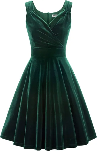 Vista 2 de Grace Karin - Vestido de fiesta de terciopelo con lentejuelas y cuello en V para mujer, con brillantina, vestido de noche de encaje acampanado