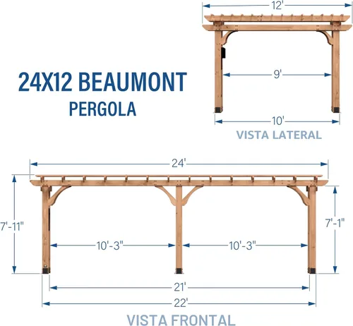 Vista 3 de Backyard Discovery Beaumont - Kit de pérgola tradicional de madera de cedro de 24 x 12 pies con techo enrejado, durabilidad para todas las Marrón
