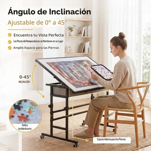 Vista 5 de BuilderButler Mesa de rompecabezas de 1500 piezas con marco de metal con ruedas, altura ajustable de 33.43 x 24.92 pulgadas y tabla de rompecabezas