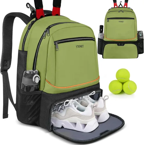 Vista 10 de Ytonet - Mochila de tenis para mujer y hombre, 2 raquetas Insulated Pocket and Ventilated Shoe Compartment, Gym Bags with Fence Hook for