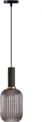 Vista 11 de Lámpara colgante negra y pantalla de luz a rayas de vidrio, iluminación colgante moderna para isla de cocina, casa de campo, luces colgantes