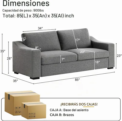 Vista 2 de ELUCHANG Sofá moderno de gran tamaño de 85 pulgadas para sala de estar, sofá de 3 plazas de lino natural con asientos extra profundos, cojín de sofá
