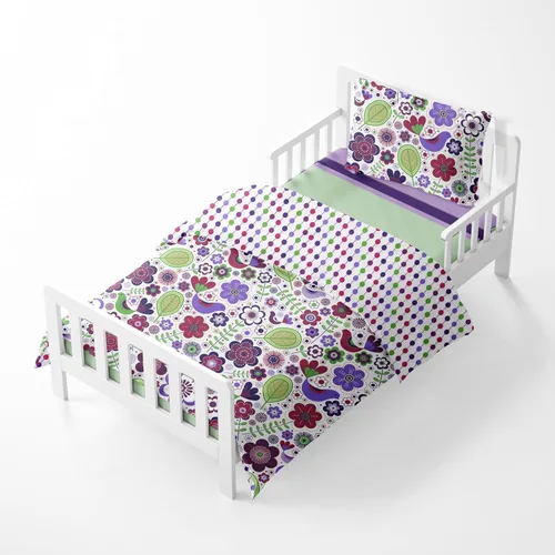 Vista 4 de Bacati - Juego de ropa de cama de algodón de 4 piezas para niñas pequeñas, 100% algodón, incluye edredón reversible, sábana bajera, sábana superior