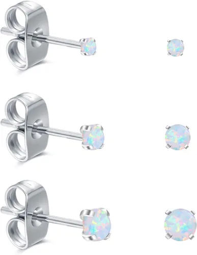 Vista 2 de Juego de 3 aretes para mujer, de acero inoxidable, pequeños ópalo sintético, paquete de 3 (SE-29)