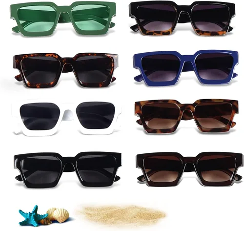 Vista 5 de Rtuerfik Lentes de sol de montura gruesa, estilo vintage, cuadrados, para mujeres y hombres, lentes de sol gruesos de moda, tonos negros de moda