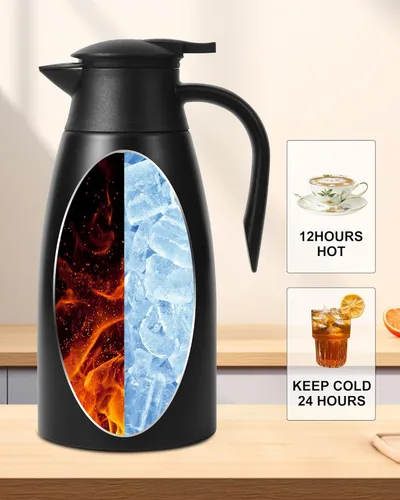 Vista 3 de Jarra térmica de café de 70 onzas para mantener el calor, 2 dispensadores de Airpot, olla térmica aislada al vacío de acero inoxidable para café