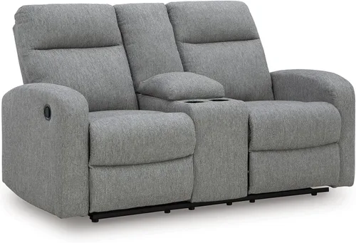 Vista 14 de Signature Design by Ashley - Sofá reclinable manual, primera base, color gris Space-saving 3-in wall distance, Easy-to-clean gunmetal faux leather