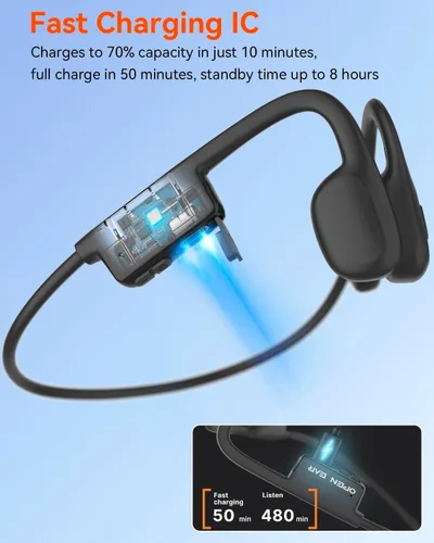 Vista 5 de SANOTO Auriculares de conducción ósea Bluetooth 5.3, auriculares de oreja abierta con reducción de ruido de doble micrófono, batería de 8 horas