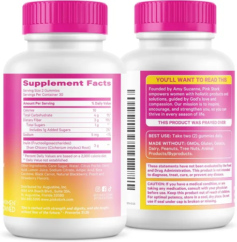 Vista 9 de Pink Stork Gomitas de fibra prenatal para mujeres, 0.11 onzas de inulina prebiótica de raíz de achicoria, suavizantes naturales para el embarazo