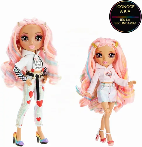 Vista 5 de Rainbow High Rainbow Junior High Edición Especial Kia Hart - Muñeca de moda rosa posable de 9 pulgadas con accesorios y mochila suave
