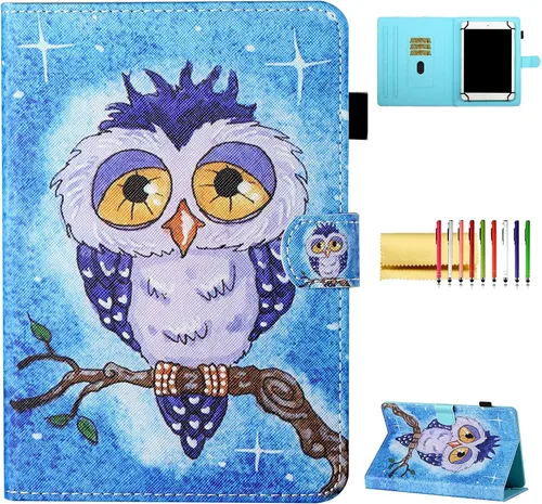 Vista 19 de Funda universal para tablet de 6.5 a 7.5 pulgadas, de piel sintética, funda protectora con ranuras para tarjetas y soporte para lápiz capacitivo