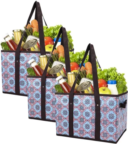 Vista 10 de Foraineam Juego de bolsas reutilizables para comestibles, bolsas de compras plegables y resistentes con fondo reforzado