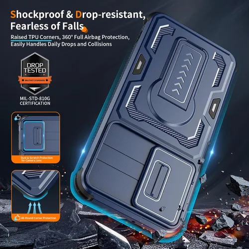 Vista 6 de Funda para Galaxy A16 5G, con funda protectora de cámara y soporte, funda de teléfono de doble capa que absorbe los golpes compatible con Samsung