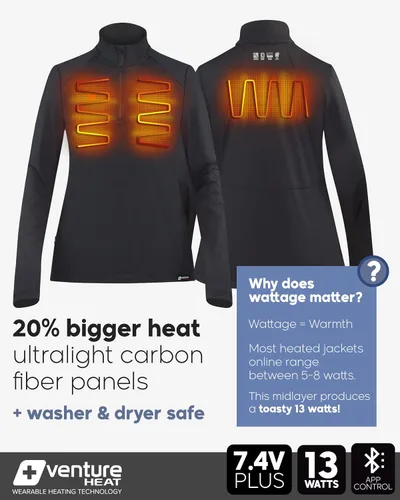 Vista 2 de Venture Heat Women's Bluetooth Heated Shirt with Battery Pack Included - App Control Thermal Long Sleeve 7.4V