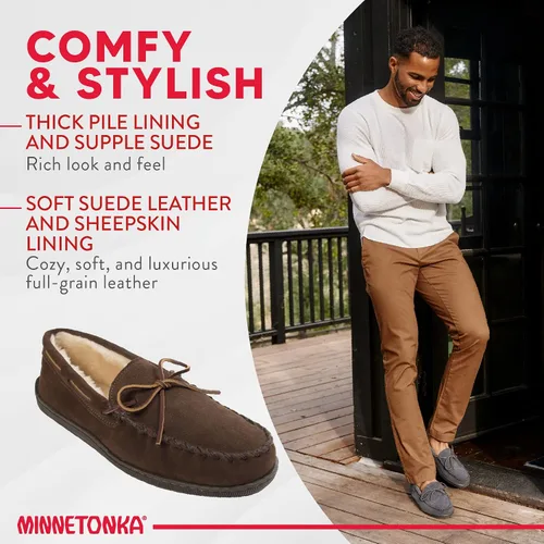Vista 4 de Minnetonka - Pantuflas con suela rígida y forro de pelo para hombre