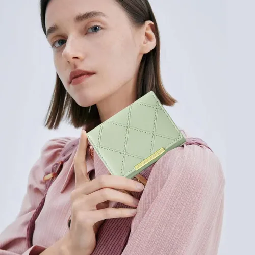 Vista 2 de Sunwel Fashion Billeteras plegables para mujer, mini cartera corta con bolsillo, tarjetero de crédito, ventana de fotos para mujer, Verde, Cartera