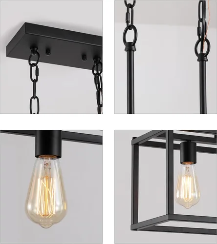 Vista 8 de AMZASA Candelabro lineal negro de 3 luces, moderno, rectangular, granja, comedor, lámpara para cocina, isla y bar, certificación UL