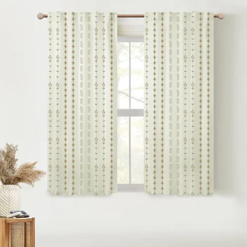 Vista 20 de Lino Rosa Cortinas de Crema y Negro para Cocina, Cortinas Opacas Bohemias para Ventana de Baño y Sala de Estar, 45 Pulgadas de Largo