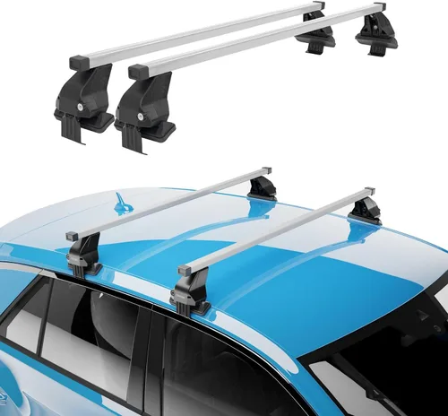 Vista 2 de Barras transversales de techo OMAC para Ford Focus Hatchback 2012-2018, con cerradura, 110 libras, acero, plateado, 2 piezas, se ajusta a