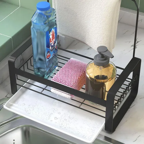 Vista 5 de Soporte de esponja con palo de trapo para fregadero de cocina, organizador de fregadero a prueba de óxido con piedra de secado instantáneo, soporte