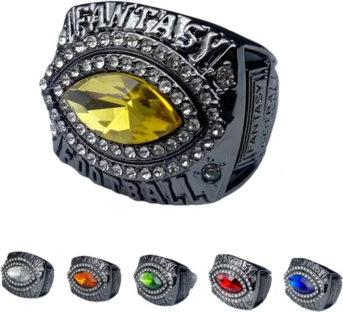 Vista 8 de Anillo del Campeonato de Fútbol Fantasía 2022 Negro Gunmetal Trofeo de Premio al Campeón de la Liga de Fútbol Fantasía