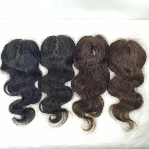 Vista 14 de Base superior de seda con clip para mujer, 5.9x5.9 in de largo, europeo, ondulado, virgen, cabello humano, pieza de cabello transpirable para #1