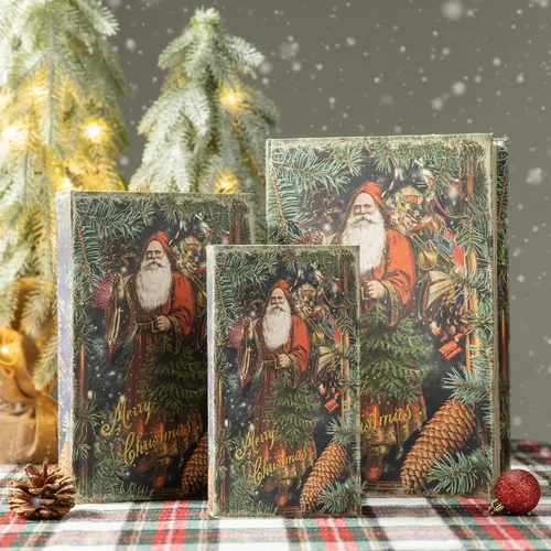 Vista 9 de Glitzhome Juego de 3 cajas decorativas para libros de Navidad, Papá Noel #2