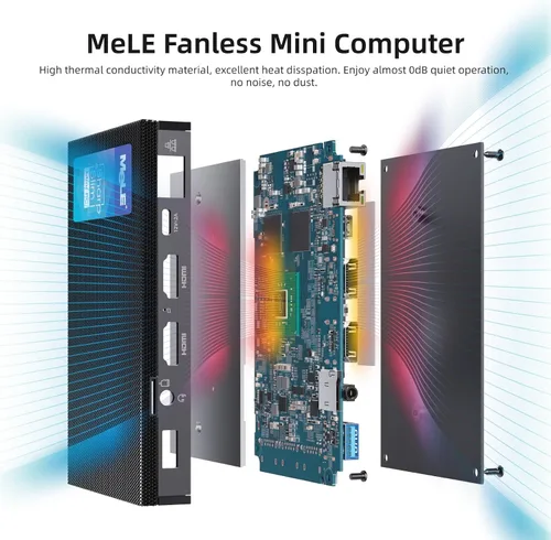 Vista 6 de MeLE Quieter3Q Mini PC Celeron N5105 - Computadora de escritorio pequeña sin ventilador 8G LPDDR4 128G ROM Micro factor de forma PC compatible