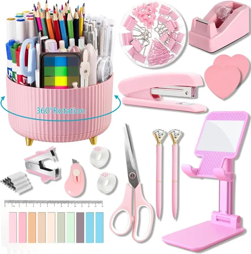 Vista 20 de Suministros de oficina, accesorios de escritorio negros, juego de suministros de oficina, juego de grapadora y dispensador de cinta, tijeras