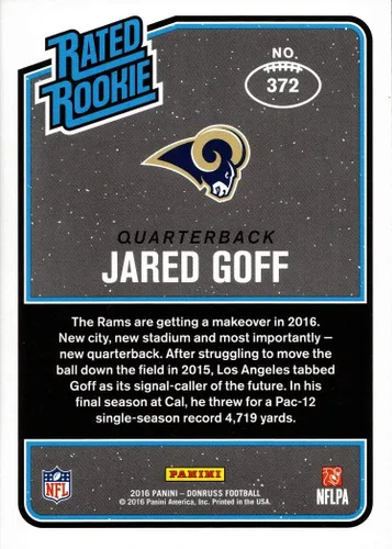 Vista 2 de 2016 Panini Donruss Fútbol #372 Jared Goff Tarjeta de Novato - Calificada Novato