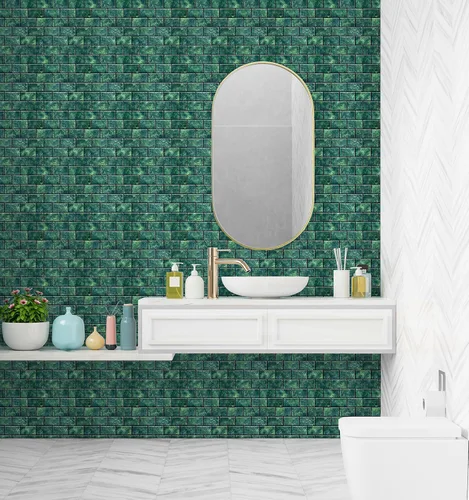 Vista 4 de Mosaicowall Azulejos 3D autoadhesivos para cocina, baño y tocador, 10 hojas de azulejos verdes para salpicar y pegar en muros, paneles de pared