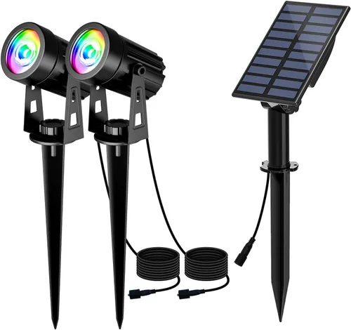 Vista 11 de T-SUN Focos solares al aire libre impermeables, luces de paisaje solares 2 en 1 LED para jardín, focos solares para árbol, jardín, estanque, piscina