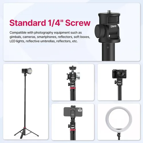 Vista 4 de VIJIM MT-79 Soporte de luz de fotografía extensible, trípode de luz portátil ajustable de 81" con rosca de 1/4", cabeza de bola de 360°, trípode