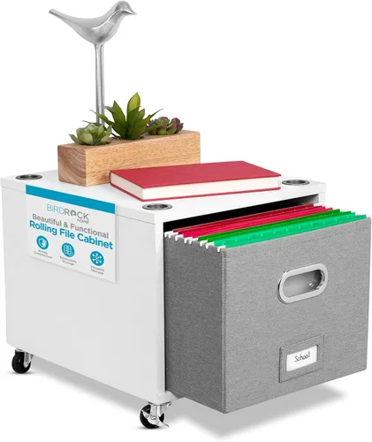 Vista 11 de BIRDROCK HOME Archivador rodante – Estante de almacenamiento decorativo con cubos extraíbles, asas y ruedas – Organiza archivos, libros, juguetes