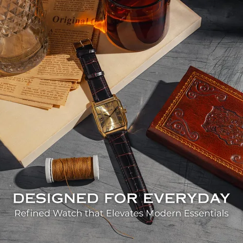 Vista 4 de Miykon Vintage Watches for Men – Classic Tank Square Analog Watch with Genuine Leather Wrist Strap, Mens Dress Watches – Japanese Quartz, Waterproof