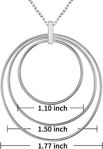 Vista 6 de Collar largo de cadena de plata de ley S925 con dije grande para mujeres y niñas, Plata de ley
