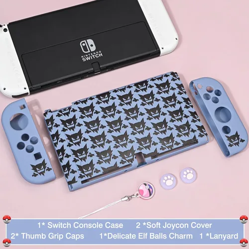 Vista 7 de DLseego Diseño de funda acoplable para Switch OLED, funda protectora antideslizante de absorción de golpes y controlador Joy Con con 1 colgante