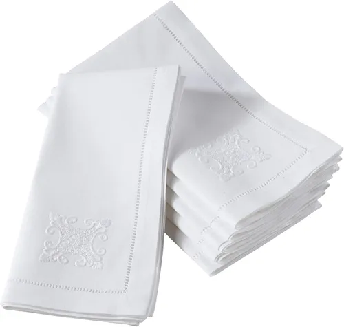 Vista 10 de Juego de 6 servilletas bordadas de magnolia hechas a mano con borde cosido